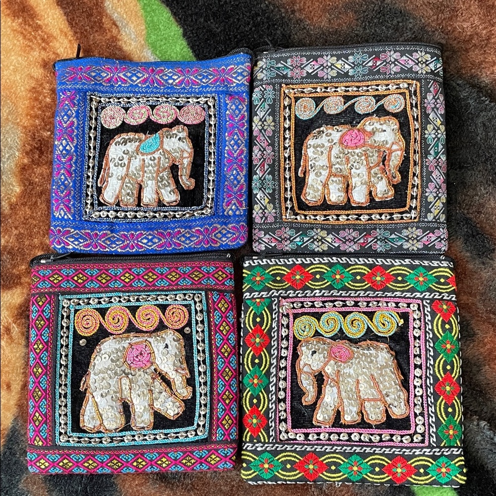 Colorful Cambodian Elephant Embroidered Purses